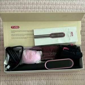 Tymo Pink Hair Straightening Brush - Portable Electronic Styler
